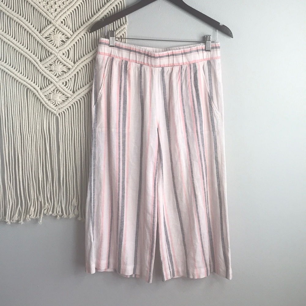 CLOTH & STONE LINEN BLEND STRIPED CROPPED PANTS S